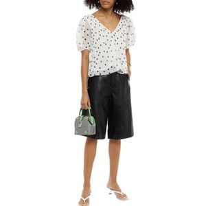 Ganni Polka Dot Pleated Blouse Egret size 2